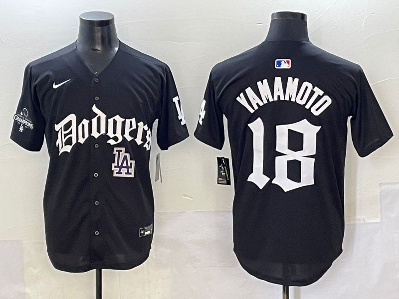 Men 2025 Los Angeles Dodgers #18 Yamamoto Black Seventh generation Joint Name Nike MLB Jersey style 10->los angeles dodgers->MLB Jersey
